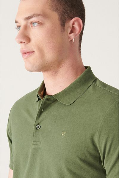 Avva Herren Khaki 100% Baumwolle Cool Halten Polo Kragen T-shirt E 001004