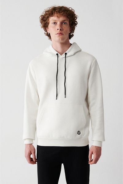 Avva Weißes Herren-Sweatshirt mit Kapuze und 3 Fäden aus Baumwolle E 001018