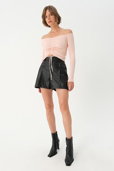 PARKhande Off Shoulder Front Drawstring Sweater - Powder