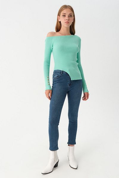 PARKhande Boat Neck Sleeve Snap Sweater - Light Mint