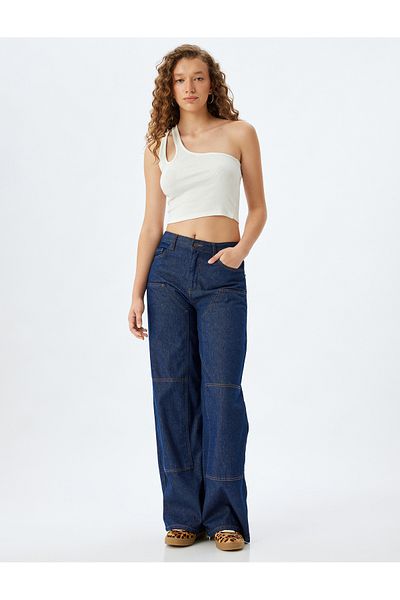 Koton Single Shoulder Crop Tank Top - Sleeveless with Window Detail
