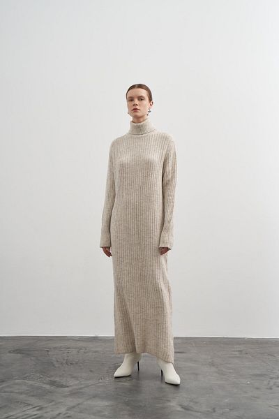 PARKhande Stone Color Ribbed Long Dress