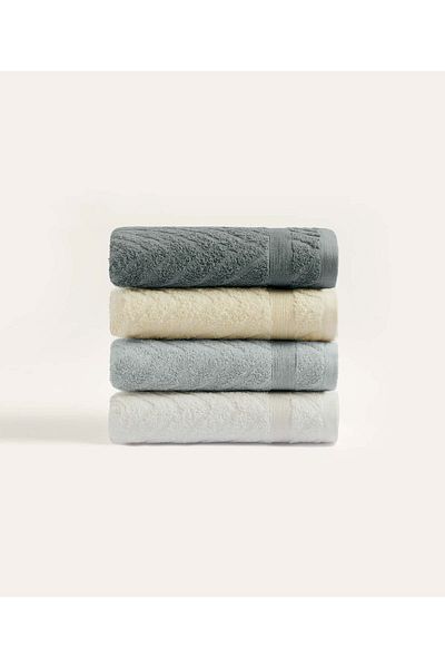 Koza Home Likya 4-Piece Face Dowry Towel Set - 100% Cotton, Jacquard Border, Herringbone Design 1024a