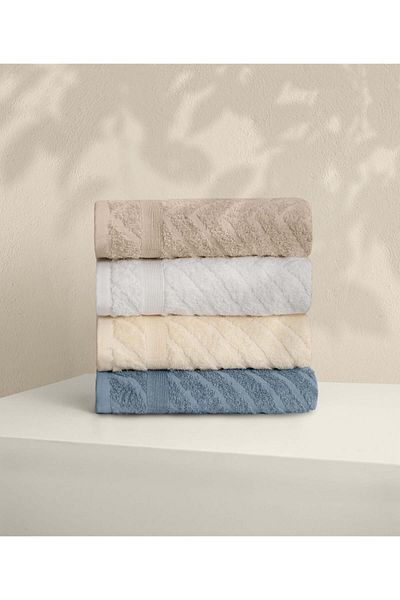 Koza Home Likya 4-Piece Face Dowry Towel Set - 100% Cotton, Jacquard Border Fish Back 1023a