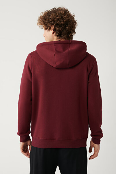 Avva Erkek Koyu Bordo Kapüşonlu 3 İplik Şardonlu Fermuarlı Regular Fit Sweatshirt E001019
