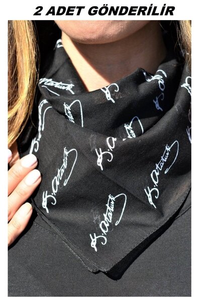 Yuchicly قماش قطني أسود أتاتورك مع صورة ظلية وتوقيع 2 قطعة وشاح - 23 أبريل، 2...