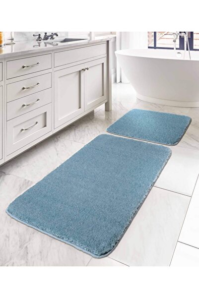 Koza Home سجادة حمام مينو مضادة للانزلاق باللون الفيروزي مكونة من قطعتين مقاس...