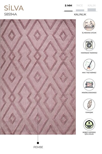 Koza Halı Silva Pembe Halı Yıkanabilir Halı Balkon Halısı Oturma Odası Koridor Yatak Odası Halısı 58594a