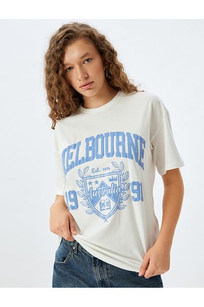 Koton Μπλουζάκι Cotton College Print - Crew Neck, κοντό μανίκι, άνετη εφαρμογή