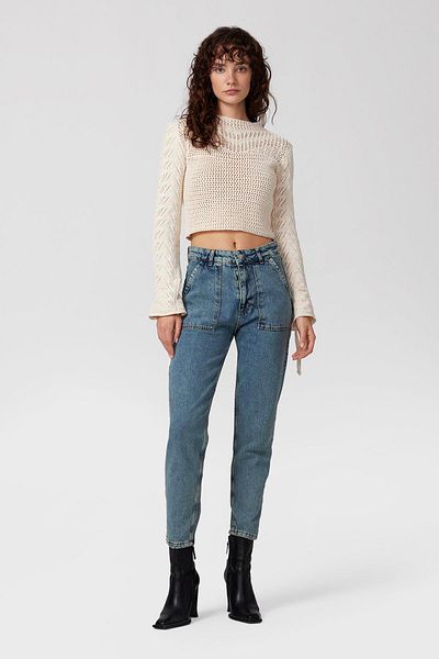 PARKhande Ecru Colored Openwork Crop - Tied Sleeves