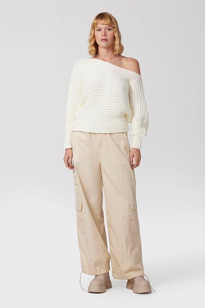 PARKhande Cream-Colored Loose-Fitting Cargo Pants with Pockets and Elastic Waist