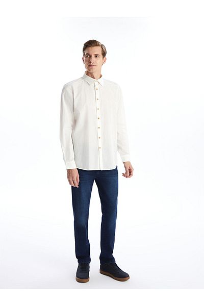 LC Waikiki Lcw Eco Ecru Regular Fit Long Sleeve Men's Shirt
