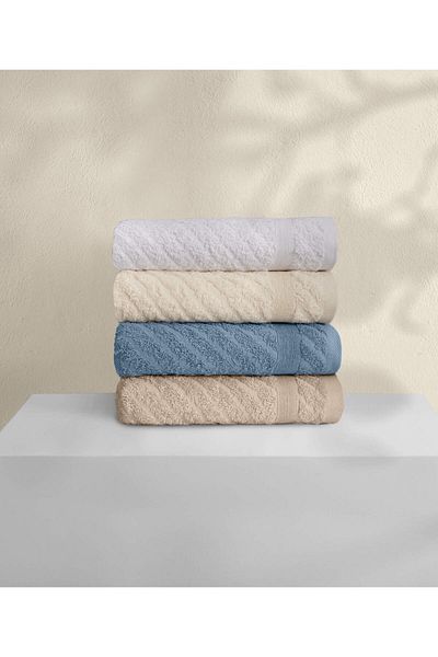 Koza Home Likya 4-Piece Face Dowry Towel Set - 100% Cotton, Jacquard Border, Cross Striped 1012a