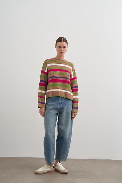 PARKhande Green Color-Blocking Crew Neck Sweater