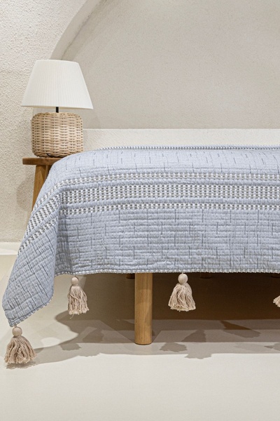 Koza Home Assos Gri Taş Yıkama Çift Kişilik Çeyiz Yatak Örtüsü 230x250 5037