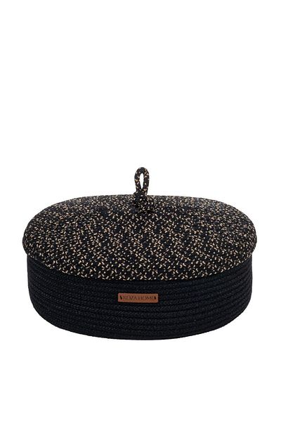 Koza Home Cotton Black Wicker - Decorative Cesta Handmade Basket with Lid 25Cmx40Cm 9004