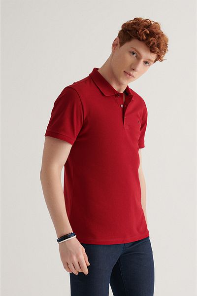 Avva Herren-T-Shirt E in Weinrot, 100 % Baumwolle, cooles Polo-Kragen-T-Shirt 001004