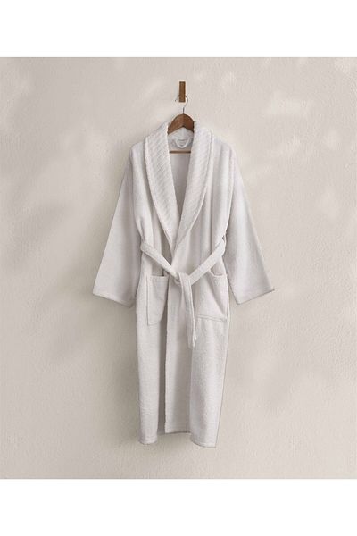 Koza Home White Dowry Bathrobe - 100% Cotton, Single Lycia 1044a