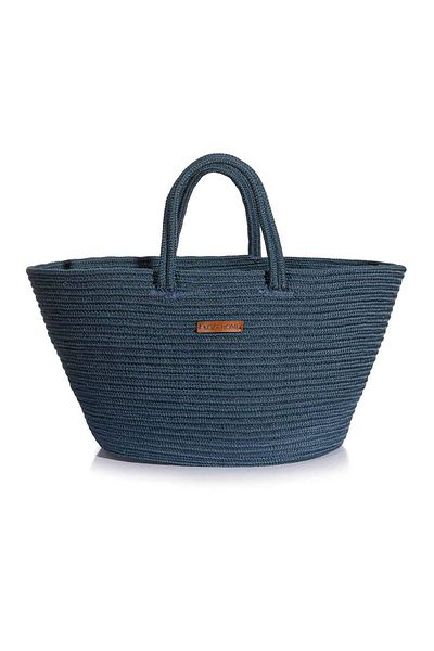 Koza Home Cesta Handmade Cotton Navy Blue Straw Bag Beach Casual Decorative Bag 26x57cm