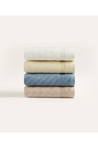 Koza Home Likya 4-Piece Face Dowry Towel Set - 100% Cotton, Jacquard Border Fish Back 1023a