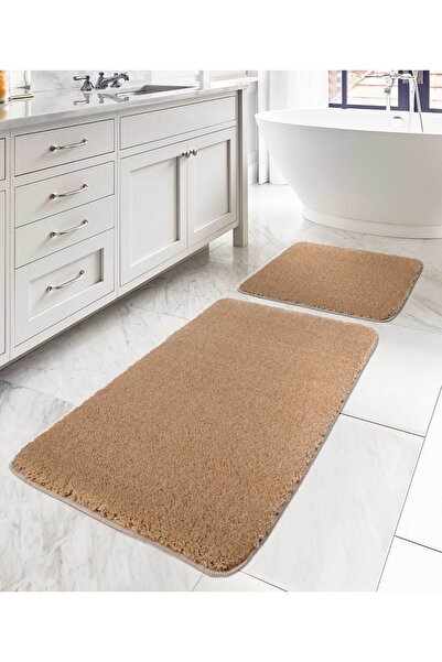 Koza Home Mino Non-Slip Base Beige 2-Piece Bath Mat 60 X 100 - 50 X 60