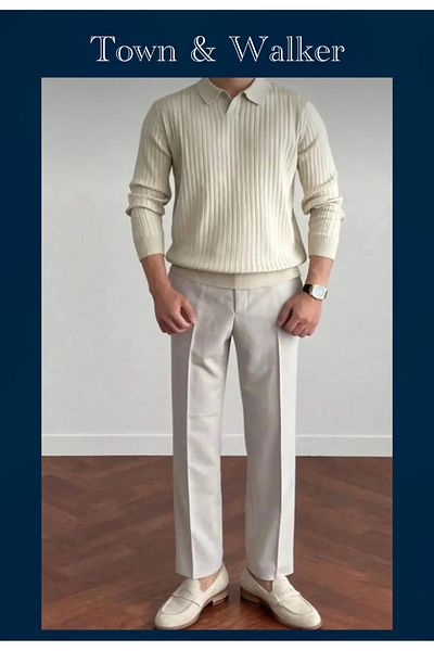 town walker Men's Polo Neck Knitwear Sweater - Old Money Design
