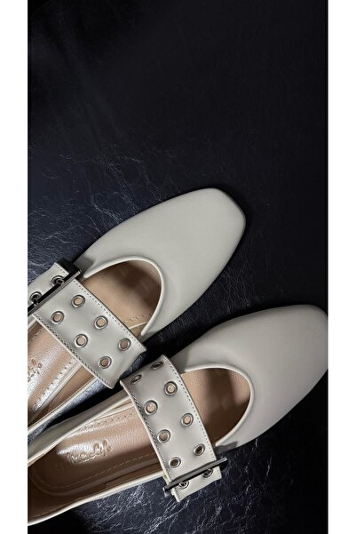 Eataly Shoes Μίντα Μπεζ Δερμάτινες Μπαλαρίνες με Ζώνη