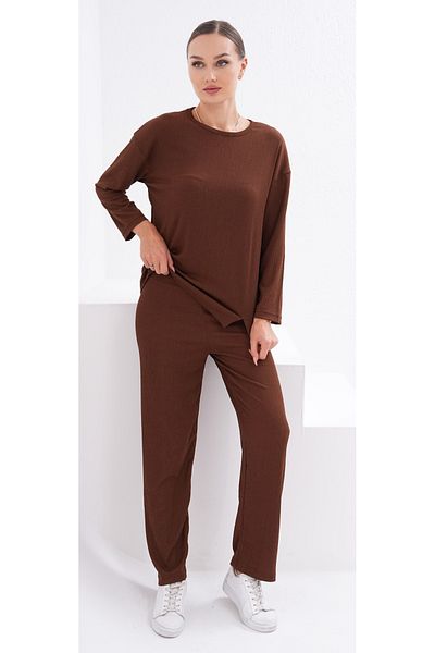 DEVRİMAY TEKSTİL Brown Women's Trousers and Tunic Set