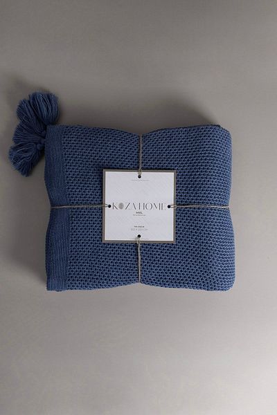 Koza Home Miel Indigo Edge Single Blanket with Pompom 160x220 37116