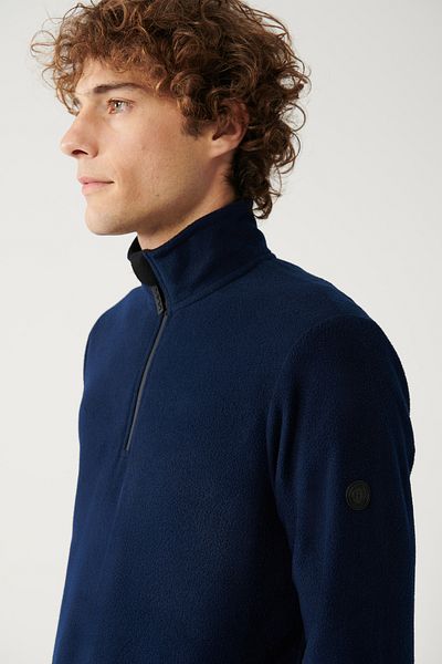 Avva Marineblaues, kältebeständiges Polar-Sweatshirt mit halbem Reißverschluss und Stehkragen für Herren E 001068