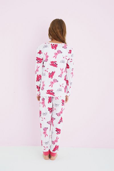 Siyah İnci Set de pijamale din bumbac cu modele de culoare albă pentru fete 24225706