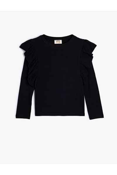 Koton Long Sleeve Crew Neck Ruffle Detail Viscose T-Shirt