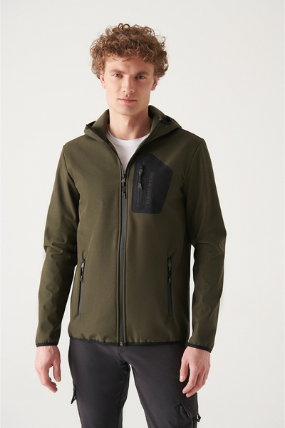 Avva Khakifarbener Softshell-Mantel mit Kapuze für Herren A22y6075