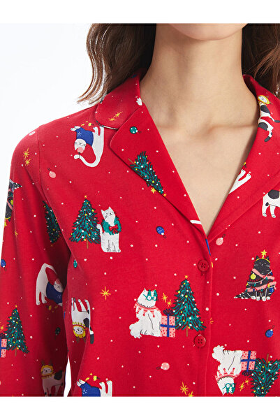 LC Waikiki Gömlek Yaka Yılbaşı Temalı Kadın Pijama Takımı