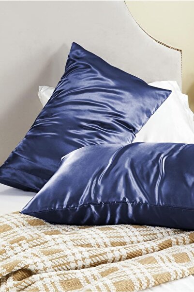 pistore غطاء وسادة من الساتان الحريري غير اللامع باللون الأزرق الداكن 50 × 70...
