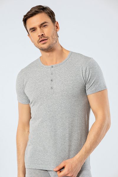 Cacharel 1308 Men's Crew Neck Buttoned Short Sleeve Undershirt