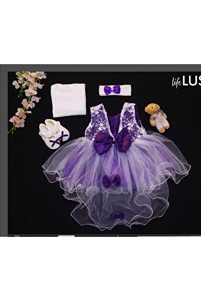 GOLD TEKSTİL Özel Gün Kiz Bebek Yeni Dogan 0 3 Ay Mevlüt Takımı Mor Elbise