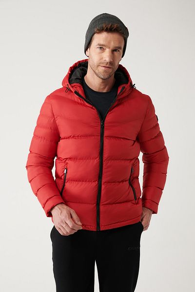 Avva Rote wasserabweisende, winddichte, gesteppte Pufferjacke mit Kapuze für Herren E 006011