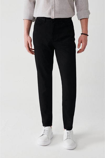 Avva Schwarze, dehnbare Canvas-Hose mit 5 Taschen für Herren E 003007