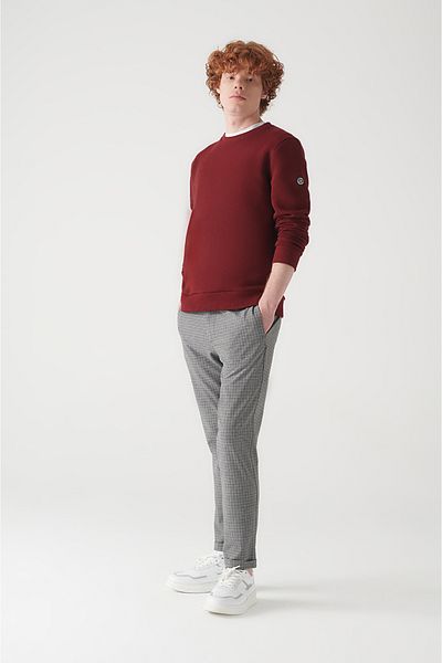 Avva Hellgraue Herren-Jogginghose mit elastischem Bund und Karomuster E 003015