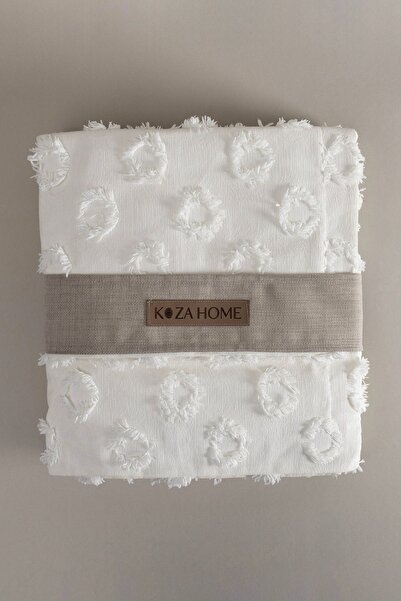 Koza Home Sitra Krem Çift Kişilik Püsküllü Yatak Örtüsü 230x250 2 Yastık 50x70 5031