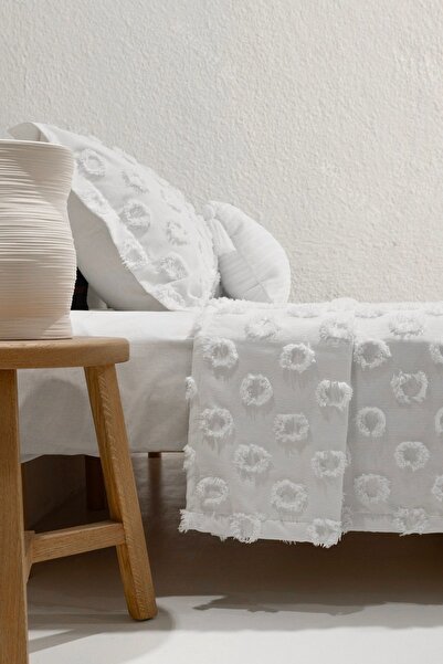 Koza Home Sitra Krem Çift Kişilik Püsküllü Yatak Örtüsü 230x250 2 Yastık 50x70 5031
