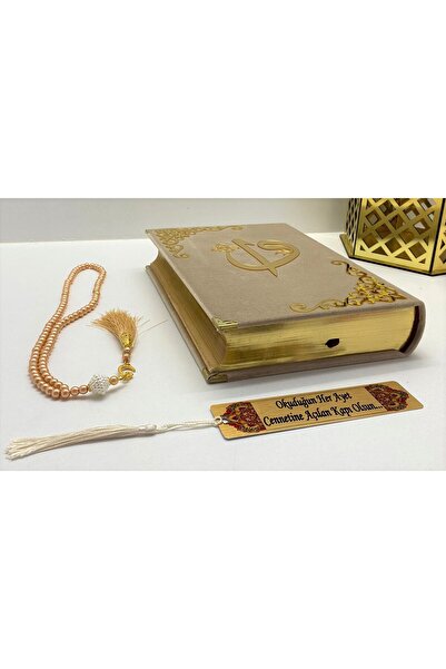 kahraman hediyelik İsimli Kadife Kuranı Kerim Karşılıklı Mealli Ortaboy(16X24)(VİZON) Inci Tesbih, Ayraç Seti