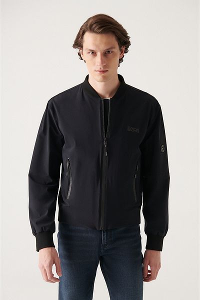 Avva Marineblauer, wasserabweisender, winddichter, flexibler, leichter Herrenmantel mit Bomberkragen A22Y6025
