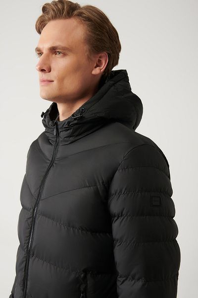 Avva Men's Black Water Repellent Windproof Quilted Hooded Puffer Jacket E 006011