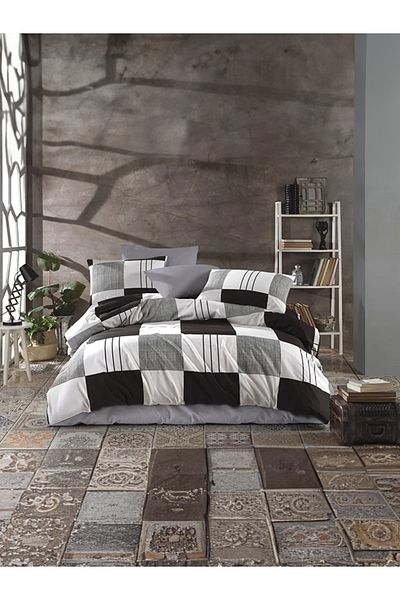 GARDEN ROOM Μονό Miran / Γκρι Βαμβακερό Σετ Παπλωματοθήκης - Με Ελαστικά Σεντόνια