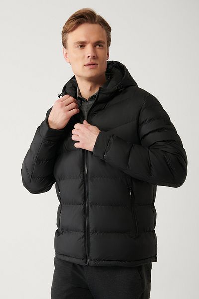 Avva Men's Black Water Repellent Windproof Quilted Hooded Puffer Jacket E 006011
