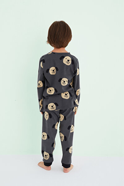 Siyah İnci Boy's Anthracite Colored Patterned Cotton Pajama Set 24225801