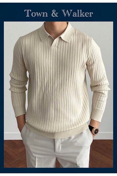 town walker Men's Polo Neck Knitwear Sweater - Old Money Design