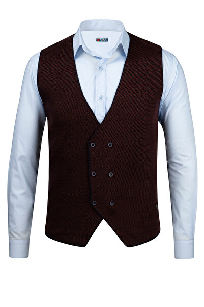 Çizgi Triko Ανδρικό ριγέ πλεκτό αθλητικό γιλέκο - με κουμπιά, αμάνικο, κανονική εφαρμογή - 5013LS